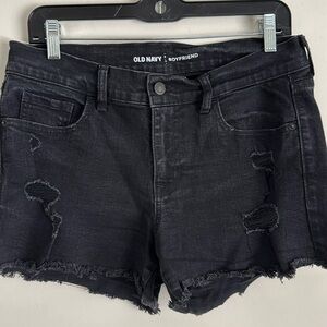 Old Navy distressed ripped pocket black boyfriend fringe jeans size 8